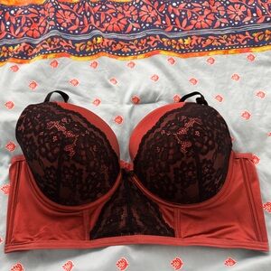 TORRID — 42DDD — Rose Pink microfiber & black lace longline bra